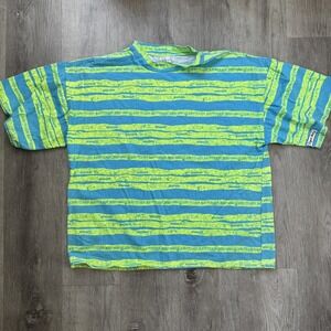 Vintage Tiger Bay Shirt Mens XL Blue Neon Brittania Stripe All Over 90s